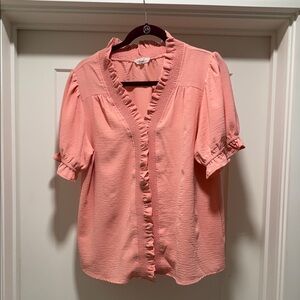Easel Los Angeles Chic Coral Ruffle Blouse